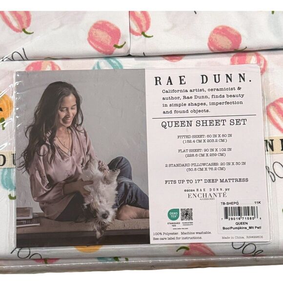 Rae Dunn Queen Sheet Set BOO Cute Goth Kawaii Farm Pumpkin Witchy Decor NEW 2024 - Picture 5 of 7